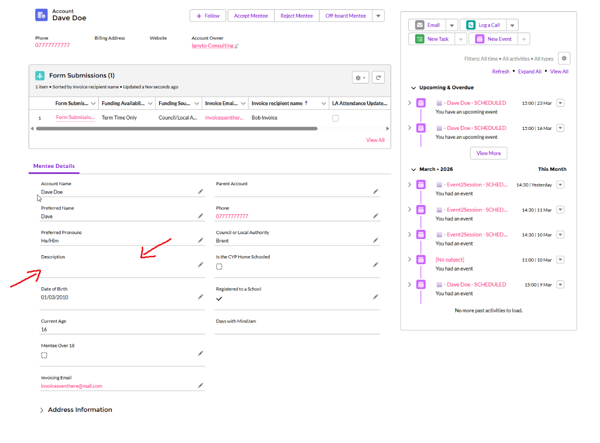 Description box shown on the mentee profile
