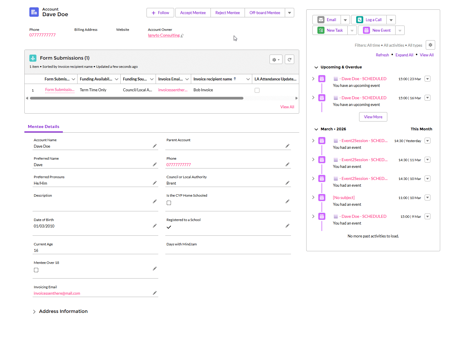 Opening the full form submission from the mentee profile