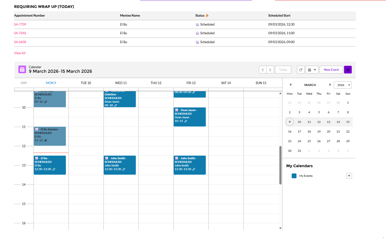 Opening a service appointment from the SA link
